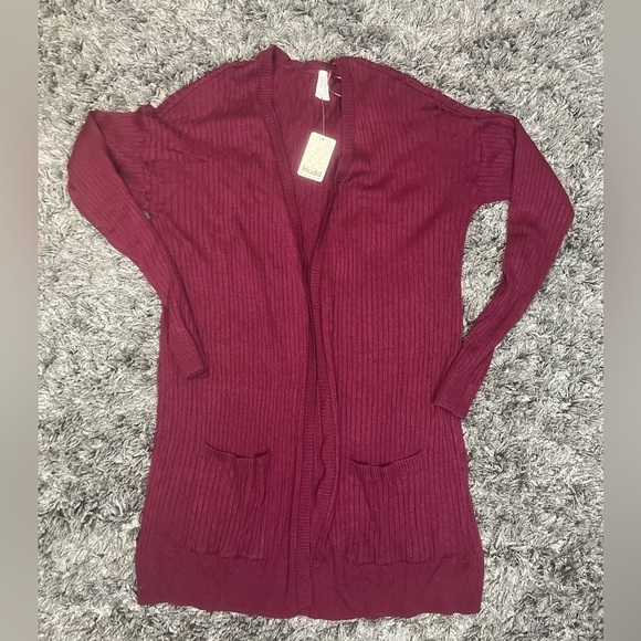 Maroon Long Cardigan with Pockets - Mudd (Size L) - NWT - Picture 2 of 6